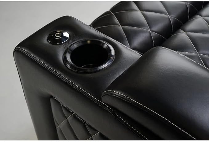 Valencia Oslo Home Theater Seating | Premium Top Grain Italian Nappa 11000 Leather, Power Headrest, Power Lumbar Support, with Center Console (Row of 3, Black)