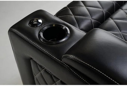 Valencia Oslo Home Theater Seating | Premium Top Grain Italian Nappa 11000 Leather, Power Headrest, Power Lumbar Support, with Center Console (Row of 3, Black)