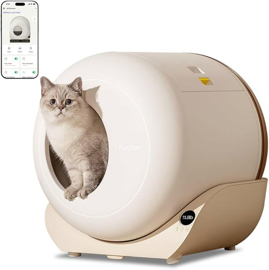 Furrytail Automatic Litter Box Pro – Self-Cleaning, Odor Control, Spacious Interior & Large Waste Bin, Includes 40 Litter Bags with APP Control