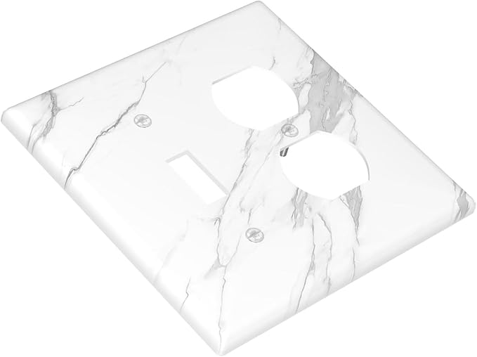 Wallplates Modern White Gray Marble 1 Toggle 1 Duplex Switch Plate Electrical GFCI Faceplate Decorative Light Switch Covers for living Room Bathroom Decor
