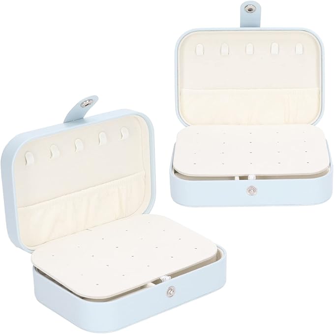Jewelry Travel Case, Large Capacity Leather Jewelry Box, Multifunctional Travel Jewelry Organizer with 5 Necklace Hooks, 20 Earring Slots, 12 Ring Grooves, for Earrings Rings Brace