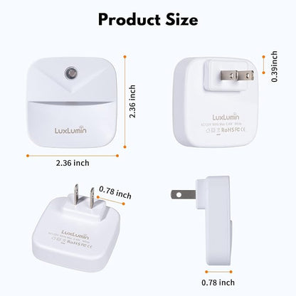 LED Night Lights Plug into Wall with Smart Dusk-to-Dawn Sensor, Automatically Turn on and Off,Night Light for Kids,Bedroom,Bathroom,Stairs,White, 4 Packs