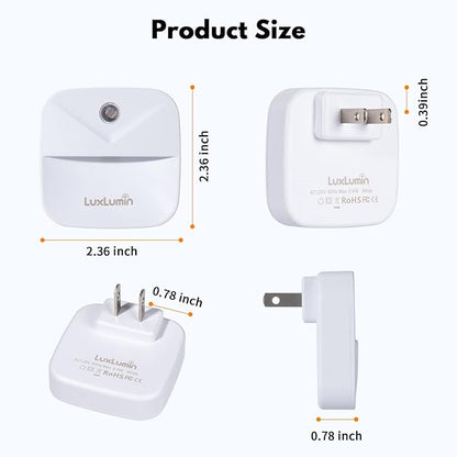 LED Night Light Plug into Wall with Smart Dusk to Dawn Sensor, Automatically Turn on and Off,Night Light for Kids,Bedroom,Bathroom,Stairs,Warm White, 4 Packs