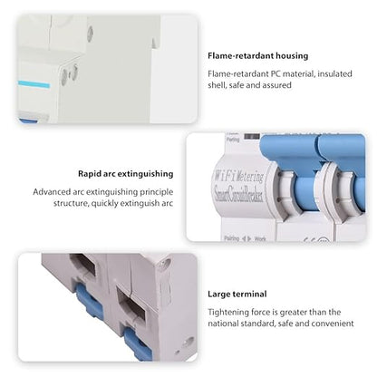 2P Smart Circuit Breaker, 100A 220V WiFi Smart Energy Monitor Switch Meter, One-Click Switch, APP Remote Switch, Miniature Circuit Breakers, Remote Control with TY APP for Apartments