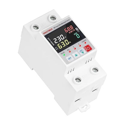 Colorful LED SVP688W WiFi Smart Energy Meter AC 63A 80-300V WiFi Earth Leakage Over Under Voltage Protector Circuit Breaker Din Rail Electricity Energy Monitor APP Remote Control Smart Life 230V