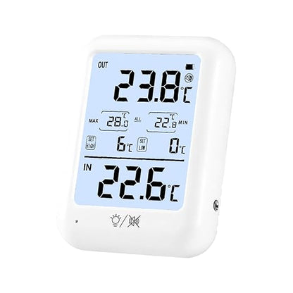 Digital Fridge Thermometer with Probe, High/Low Temp Alarm & 24H Max/Min Memory, Indoor/Outdoor LED Display with Backlight, External Sensor for Refrigerator Freezer and Food Storage