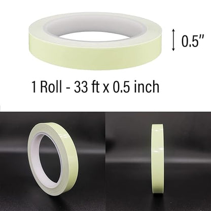 Glow Tape, 33 Feet x 0.5 Inch, Waterproof, Luminous, Fluorescent, Glow in Dark Duct Tape for Stage, Stair, Outdoor