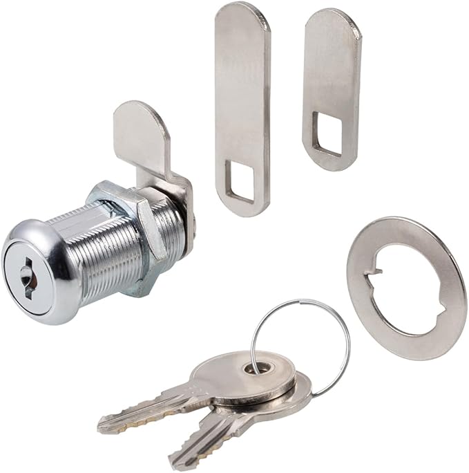 Cabinet Cam Locks Keyed Alike, 1-1/8” Cylinder Cam Locks for Tool Box RV Compartment Mailbox Vending Machine Drawer File Cabinet, Fits 7/8” Max Panel Thickness, Chrome Finish with 3 Cams and 2 Keys