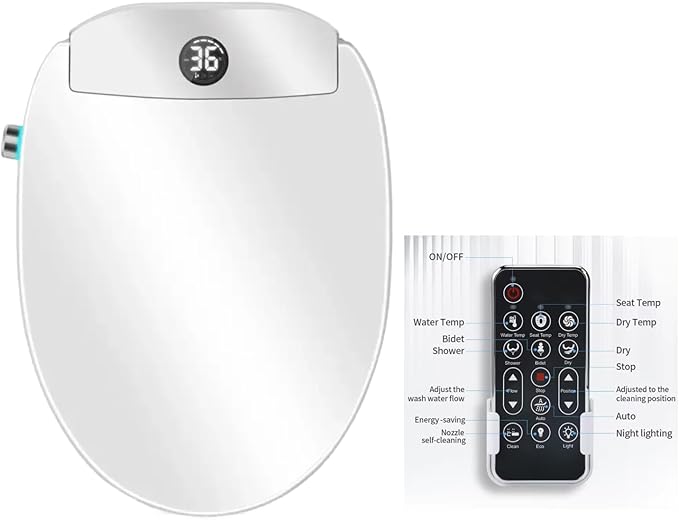 Electric Bidet Toilet Seat, Filtered & Unlimited Warm Water, 8 Modes Spa Wash, Warm Air Dryer, Heated Seat, Self-Clean Stainless Steel Nozzle, HD Night Light. 10-year warranty. (TB-48E,Elongated)