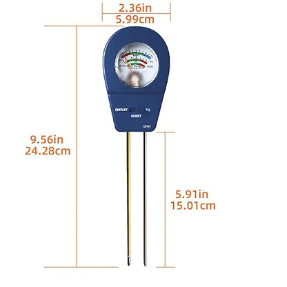 3-in-1 Soil Moisture Meter pH & Fertility Tester, No Battery Needed Plant Soil Test Kit for Houseplants, Garden, Lawn & Farm, Plug-and-Read Soil Acidity Meter for Indoor Outdoor Potted Plants (Blue)