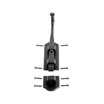 Renovators Supply Manufacturing Slide Bolt Latch 9 in. Black Iron Ball Tip Style Slide Bolt with Mounting Hardware