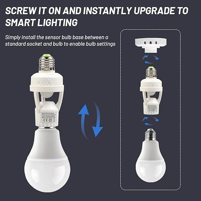 E27 Sensor Lights Socket, Motion Sensor Light Socket 10-300 Sec Delay, 6m Sensing Distance, IR Motion Activated Lamp Holder for Basement, Garage, Staircase (100-240V)