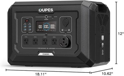 OUPES Mega 2 Portable Power Station 2500W (5400W Peak), 2048Wh LiFePO4 Battery Generator with 2100W Solar Charging & 1600W AC Charging for Home Backup, Power Outages, RVs, Off-grid Power