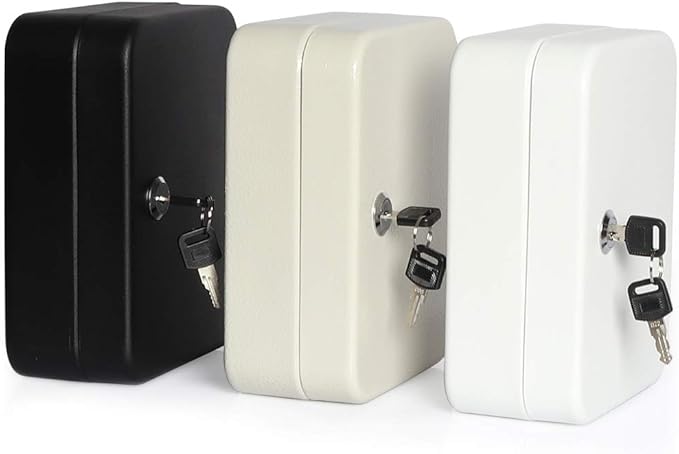JSSMST Key Lock Box Wall Mount Security Cabinet, 20 Key Hooks & Tags, 7.87 x 6.3 x 2.95 Inches, Black Matt