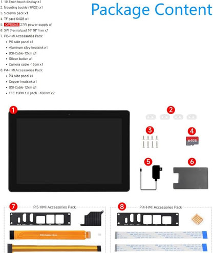 Industrial HMI All-in-one 10.1inch Touch Display Compatible with Raspberry Pi (Not Included), Supports Dual 4K HDMI Output, 10-Point Touch, Aluminum Alloy Case @XYGStudy (RPI-HMI-101D-ACCE)