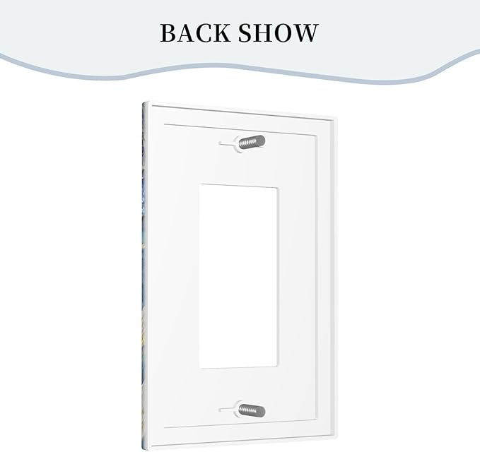 Decorative Outlet Covers Blue White Flower Gold Line Cloud 1 Gang Rocker Light Switch Cover Plate Single Wall Plates for Electrical Outlets Switch Plate Covers Faceplate for Home Decor