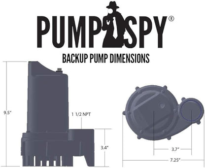 PumpSpy PS2000C Pre-Assembled SmartPump Combination Wi-Fi Connected 1/2HP Primary Sump Pump and 12V Battery Backup Sump Pump with Internet Monitoring & Alerts, Water Alarms for Basements