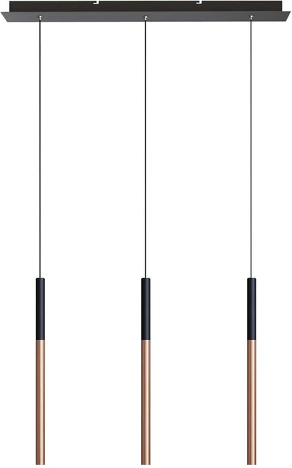 ALTAIR 3 Mini Pendant Lighting Black-Copper - LED Hanging Light Fixture for Kitchen Island, Bar, Foyer - Cluster Pendants - Dimmable, Adjustable Wire, Lamp Bulb Included