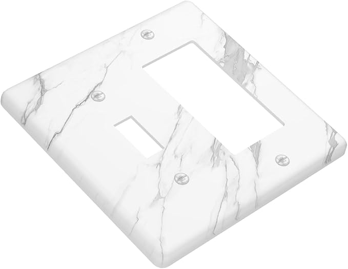 Outlet Covers Modern White Gray Marble 1 Toggle 1 Rocker Combination Decorative Wall Plate Electrical Switch Plates Light Switch Cover Plate for living Room Bathroom Decor