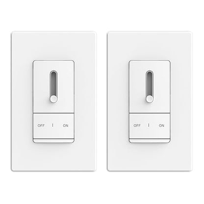 ELEGRP Slide Dimmer Switch for Dimmable LED, CFL and Incandescent Light Lamp Bulbs, Single Pole or 3-Way, Full Control with Preset, Rocker Paddle, Wall Plate Included, UL Listed (2 Pack, Matte White)
