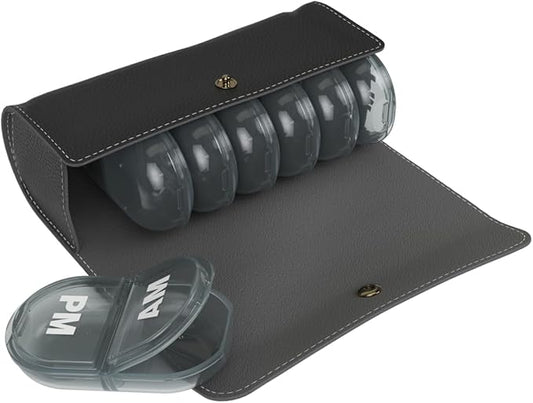 EZY DOSE Weekly (7-Day) AM/PM Pill Case, Medicine Planner, Vitamin Organizer, Pop-Out Compartments, 2 Times a Day, Black Lids, Includes Black Case, BPA Free