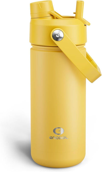 ENCOOL Insulated Water Bottle with Straw Stainless Steel Water Bottle, Leak-Proof, BPA-Free, Double Wall Vacuum Keeps Cold for 24 Hours for Sports, Travel, School (18 oz, Elfin Yellow)