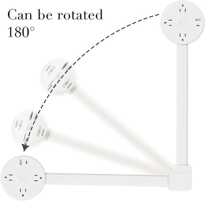 Electrical Outlet Extender,Power Socket Expander Features USB-A, USB-C, and 3 AC Electrical Outlet Extender, 180° Rotating & Extendable for Hard-to-Reach Outlets Behind Couch,Bed,Nightstand,Desk