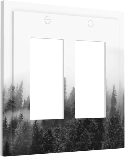 Decorative Outlet Covers Fores Black White Landscape Misty Woods 2 Gang Double Gfci Rocker Electrical Wall Panels Light Switch Cover Plate For Farmhouse Cabin Decor