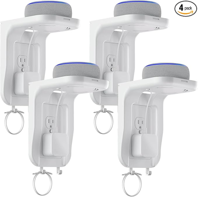 Suptek Wall Outlet Shelf 4 Pack,Home Wall Shelf Organizer for Outlets,Perfect for Bathroom,Kitchen,Bedrooms,Hold Cell Phone,Speaker up to20lbs,With Cable Management and Detachable Hooks,White(S3W4)