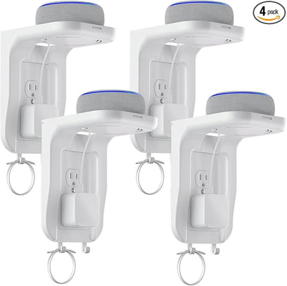 Suptek Wall Outlet Shelf 4 Pack,Home Wall Shelf Organizer for Outlets,Perfect for Bathroom,Kitchen,Bedrooms,Hold Cell Phone,Speaker up to20lbs,With Cable Management and Detachable Hooks,White(S3W4)