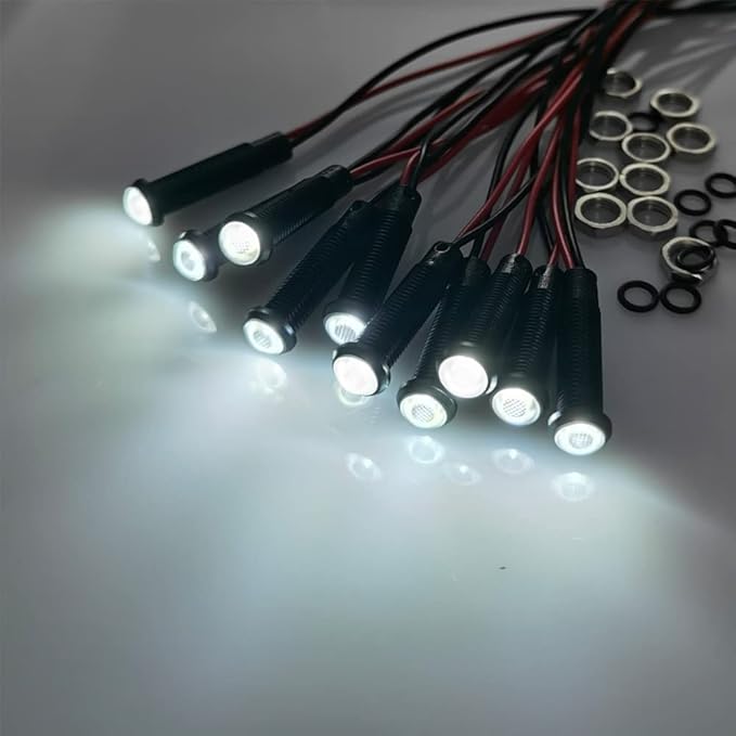 10pcs LED Plastic Indicator Pilot Light AC/DC 12-24V Mounting Hole Size 6mm(White)