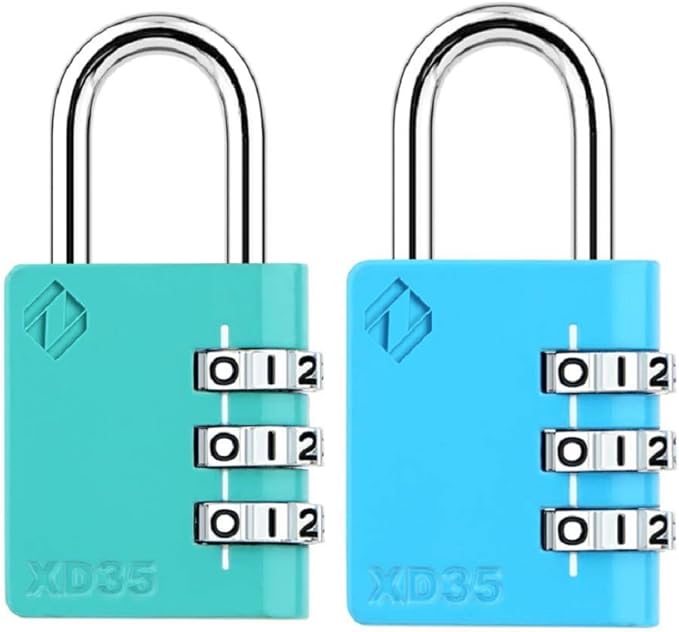 XD35 Combination Lock, 3-Digit Padlock for School Gym Sports LockerLock, Fence, Toolbox, Case, Hasp Storage (2-Pack, Emerald, Blue)