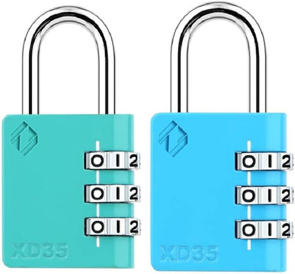 XD35 Combination Lock, 3-Digit Padlock for School Gym Sports LockerLock, Fence, Toolbox, Case, Hasp Storage (2-Pack, Emerald, Blue)