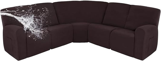 Easy-Going 100% Waterproof Recliner Cover, Stretch Couch Covers for Reclining Couches, Extra Large Sectional Sofa Slipcover, L-Shape Furniture Protector for Kids & Pets, 5 Seater, Chocolate