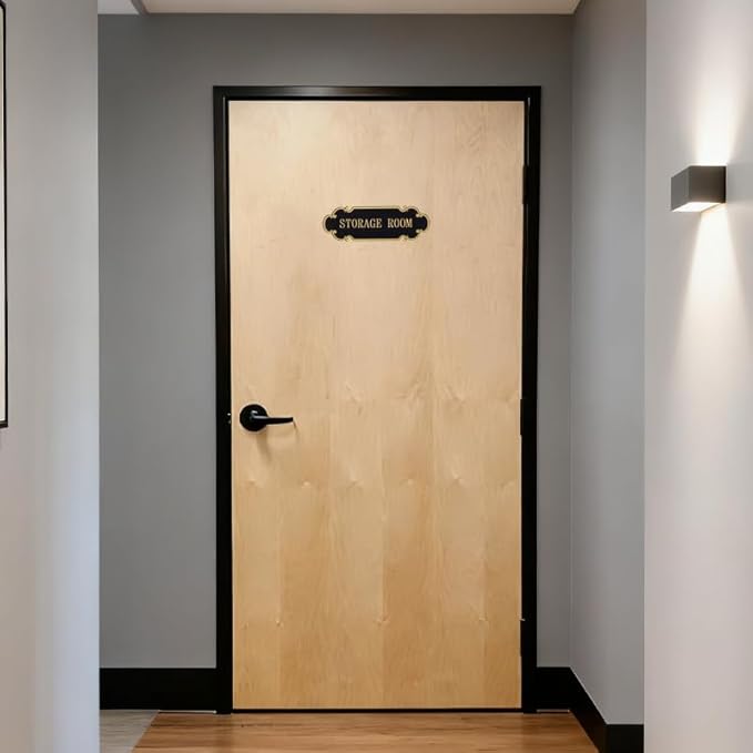 9x3 Inch Storage Room Sign Acrylic Self-adhesive Door Wall Signage for Home and Business (Black & Gold)