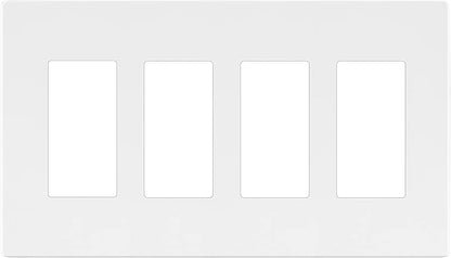 LIDER Matte Finish Quadruple Decorator Switch Cover, Screwless Wall Plate, Mid-Size 4-Gang 4.88" x 8.58", Polycarbonate Thermoplastic, UL Listed, LSWP-34M-W, White