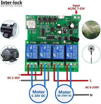 4 channelsWiFi Wireless Smart Switch Inching Self-locking Relay Module, be applied to access control Tuya SmartLife APP,DIY WIFI Garage Door Opener With 433 MHz RF remote control