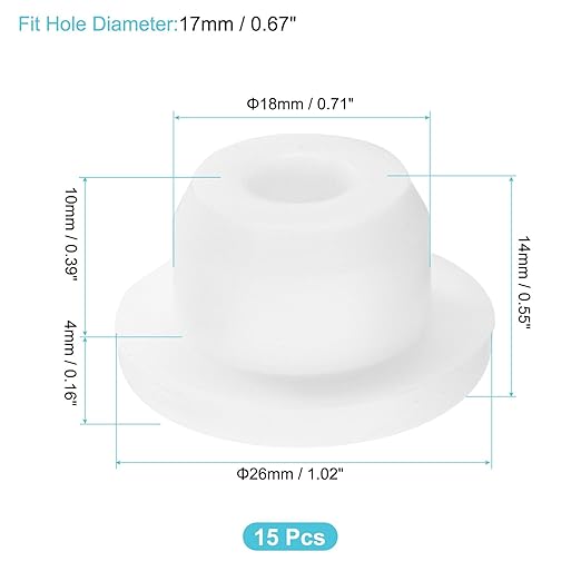 uxcell 15Pcs Silicone Hole Plug, Waterproof Round Rubber Stoppers Bottle Seal Plugs Tube Pipe End Caps for 17mm/0.67" Hole for Bathtub Bottle, White