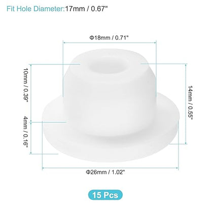 uxcell 15Pcs Silicone Hole Plug, Waterproof Round Rubber Stoppers Bottle Seal Plugs Tube Pipe End Caps for 17mm/0.67" Hole for Bathtub Bottle, White