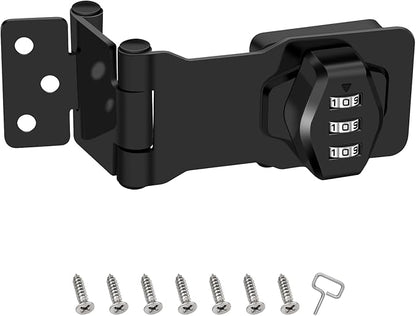 1 Pack Password Rotary Hasp Locks, Collapsible Solid 304 Stainless Steel File Cabinet Lock Desk Drawer Lock, for 90 Degree and 180 Degree Drawers, Dabinets, Doors, Flip Barn Door, Outdoor (Black)