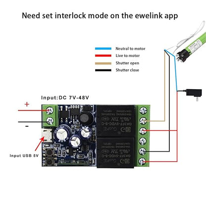 Ewelink WiFi Wireless Smart Relay Module USB 5v 2 Channel Momentary Toggle Latching 7V-48V Remote Switch Transmitter for Access Control, Garage Door,Home Automation, Compatible with Alexa Google Home