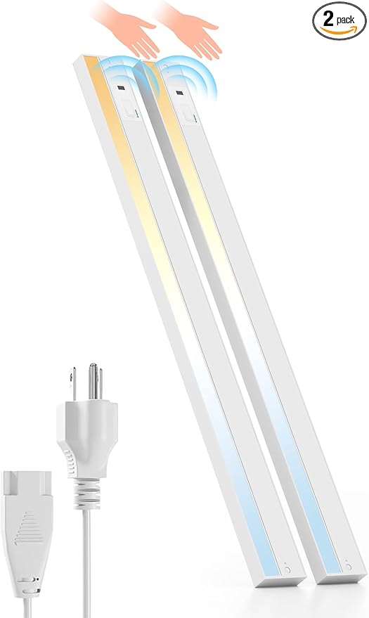 Ensenior 32 Inch Hand Wave LED Under Cabinet Lighting Plug in or Hardwired with Dimmable 5CCT CRI 90+ 2.4G Wireless Sync, Under Counter Lights with for Kitchen, 120V, 18W 1100LM, 2 Pack
