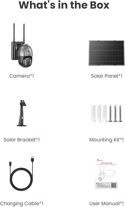 4G LTE Cellular Solar Security Camera Wireless Outdoor,AOV 24/7 Continuous Recording Camera with SIM Card,AI Tracking Detection,32GB Memory SD Card, 360°Pan & Tilt Surveillance, IP66, No WiFi