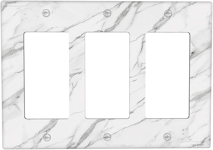 Decorative Outlet Covers Modern Grey Marble Texture 3 Gang Light Switch Cover Plate Triple Rocker Wall Plates for Electrical Outlets Switch Plate Covers for Bedroom Kitchen Home Decor