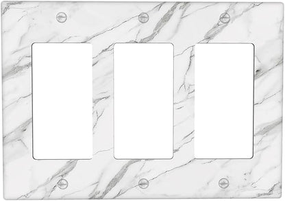 Decorative Outlet Covers Modern Grey Marble Texture 3 Gang Light Switch Cover Plate Triple Rocker Wall Plates for Electrical Outlets Switch Plate Covers for Bedroom Kitchen Home Decor