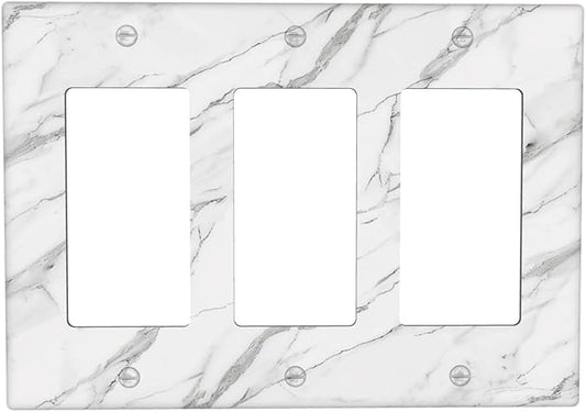 Decorative Outlet Covers Modern Grey Marble Texture 3 Gang Light Switch Cover Plate Triple Rocker Wall Plates for Electrical Outlets Switch Plate Covers for Bedroom Kitchen Home Decor