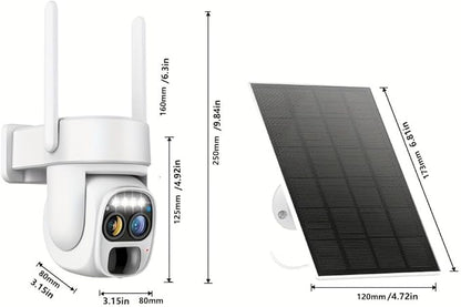 Hawkray Pannel Solar Wireless Outdoor Battery Security Camera， Dual-Lens, 10xZoom, 2K Resolution 3MP 360°Pan/Tilt，2.4&5G WiFi Powered Camera