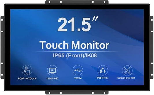 GreenTouch 21.5 inch 10 Points Touch Front IK08/IP65 Open Frame Touch Monitor Desktop or Wall Mountable Multi Point Touch 1920x1080