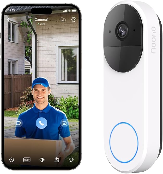 Noorio 3K Smart Video Doorbell Wireless, 5MP Battery-Powered Security Camera with Chime, 180-Day Battery Life, AI Package/Human Detection, 2-Way Talk, No Monthly Fee, Compatible with Alexa