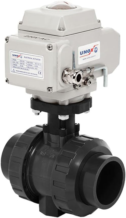 Unox 220V AC Electric Actuated Ø63 (2") U-PVC Ball Valve, Motorized Ball Valve For Water - PN16